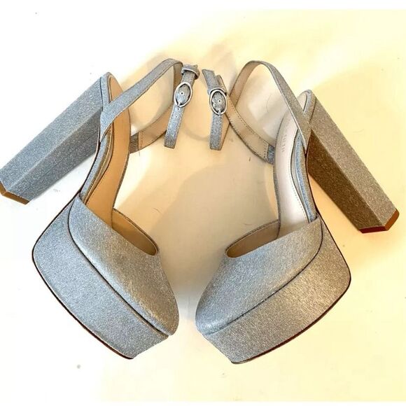 Antonio Melani Born on Fifth Liv Metallic Glitter Platform Heels Size 10 Silver - Picture 5 of 12